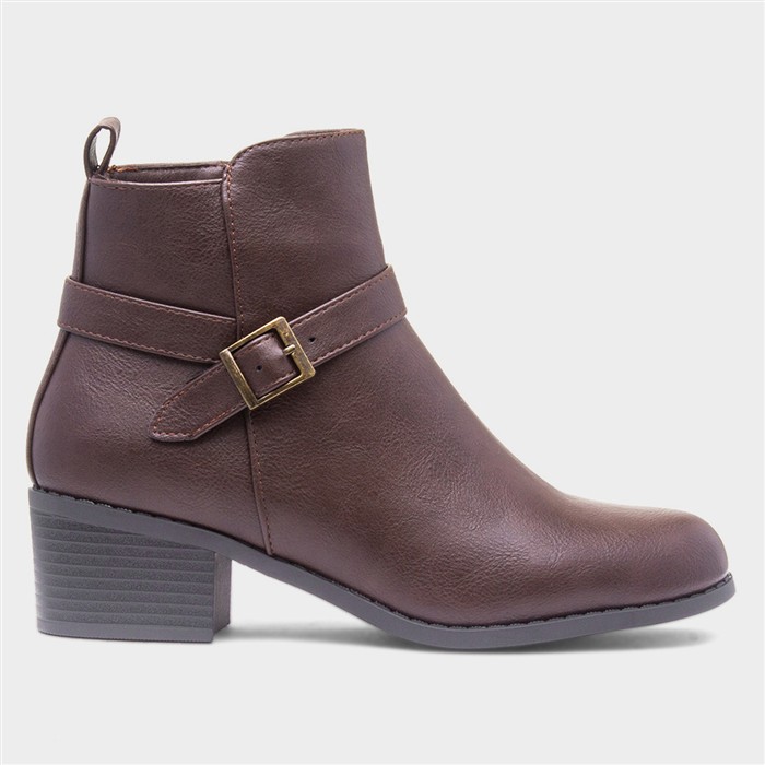 Womens Brown Heeled Ankle Boot