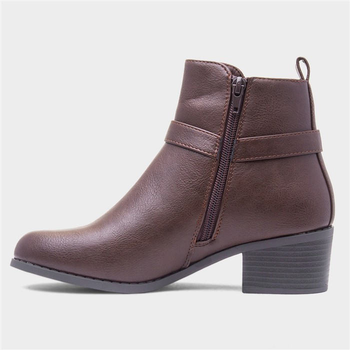 Womens Brown Heeled Ankle Boot