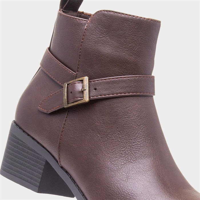 Womens Brown Heeled Ankle Boot