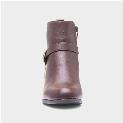 Womens Brown Heeled Ankle Boot