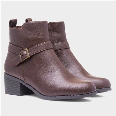 Womens Brown Heeled Ankle Boot