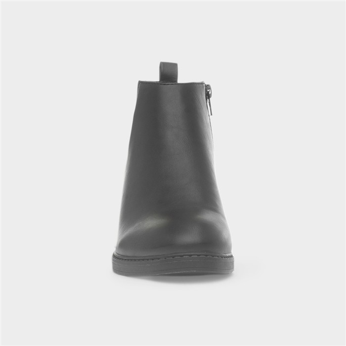 Womens Black Zip Up Gold Trim Ankle Boot