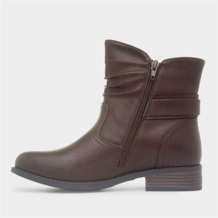 Womens Brown Buckle Ankle Boot
