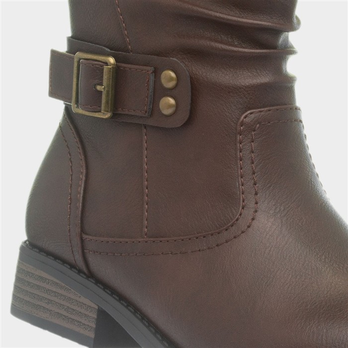 Womens Brown Buckle Ankle Boot