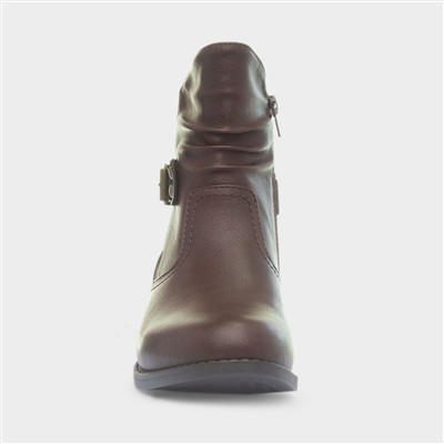 Womens Brown Buckle Ankle Boot