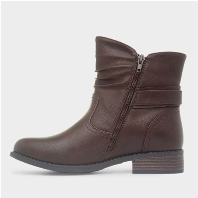 Womens Brown Buckle Ankle Boot