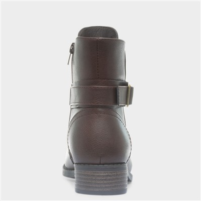 Womens Brown Buckle Ankle Boot