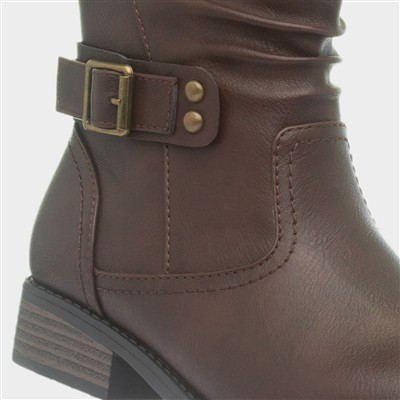 Womens Brown Buckle Ankle Boot