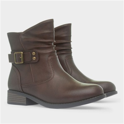 Womens Brown Buckle Ankle Boot