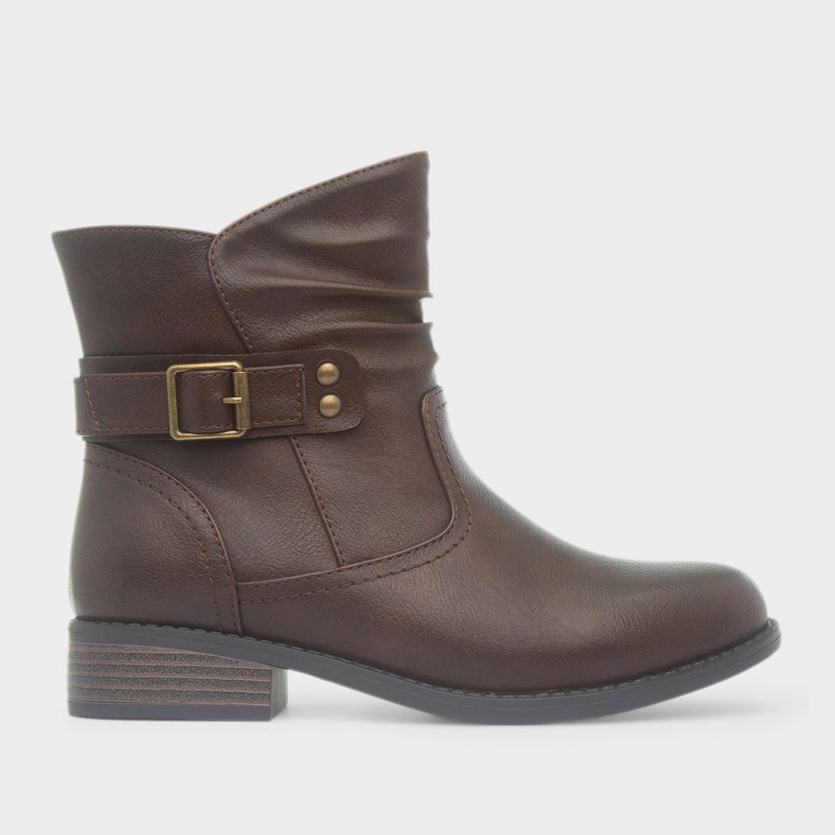 Womens Brown Buckle Ankle Boot