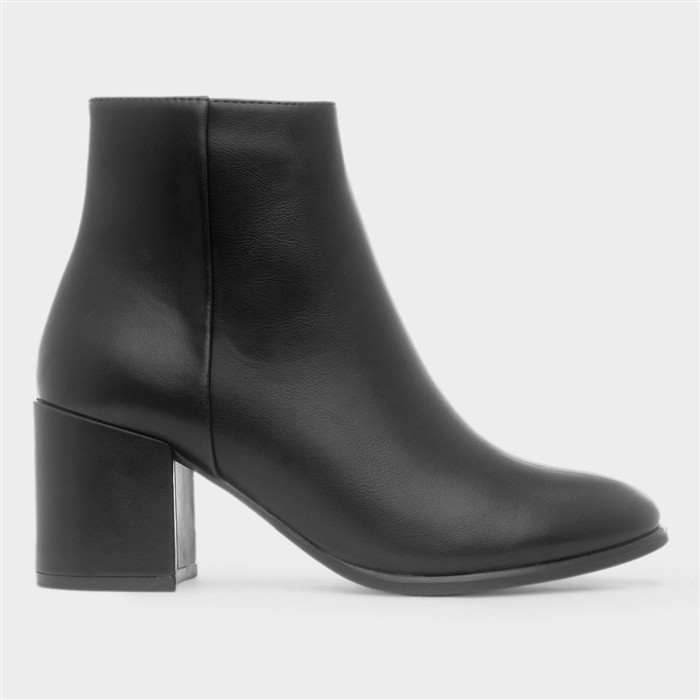 Womens Black Block Heel Zip Up Ankle Boot