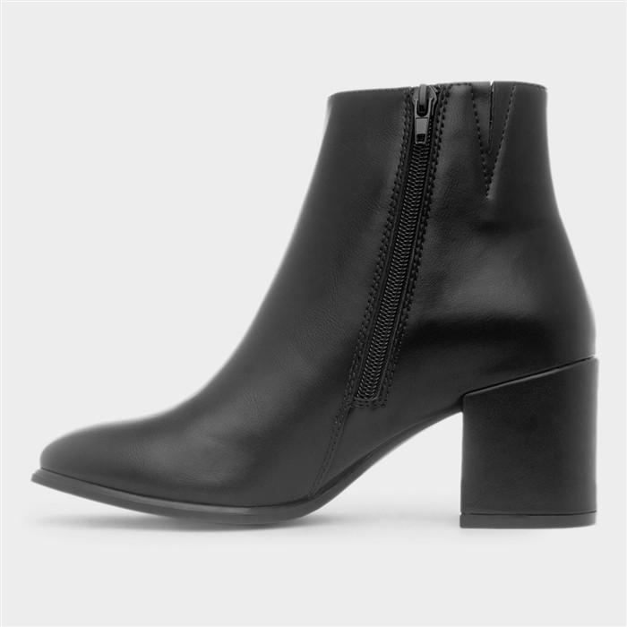 Womens Black Block Heel Zip Up Ankle Boot