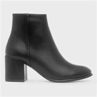 Womens Black Block Heel Zip Up Ankle Boot