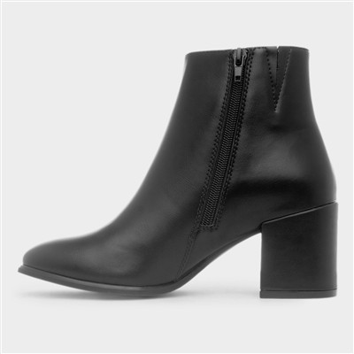 Womens Black Block Heel Zip Up Ankle Boot
