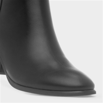 Womens Black Block Heel Zip Up Ankle Boot
