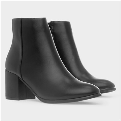 Womens Black Block Heel Zip Up Ankle Boot