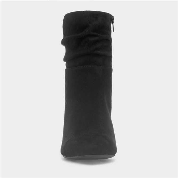 Womens Black Ruched Heeled Ankle Boot