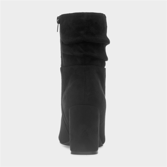 Womens Black Ruched Heeled Ankle Boot