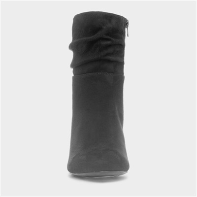 Womens Black Ruched Heeled Ankle Boot