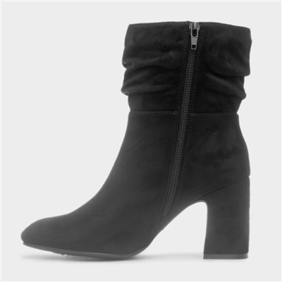 Womens Black Ruched Heeled Ankle Boot
