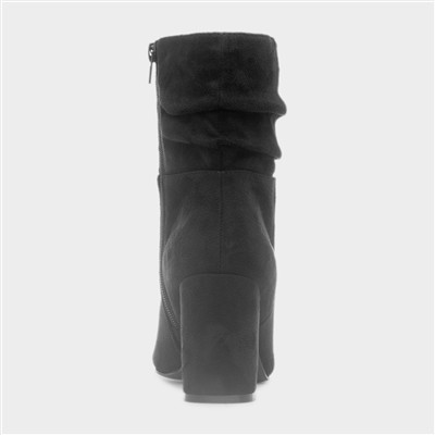 Womens Black Ruched Heeled Ankle Boot