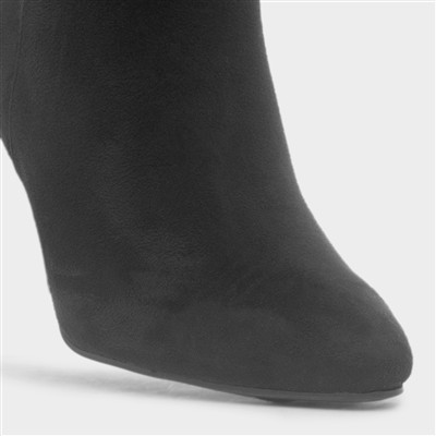 Womens Black Ruched Heeled Ankle Boot
