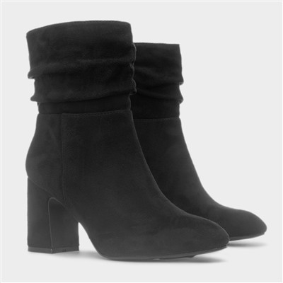 Womens Black Ruched Heeled Ankle Boot