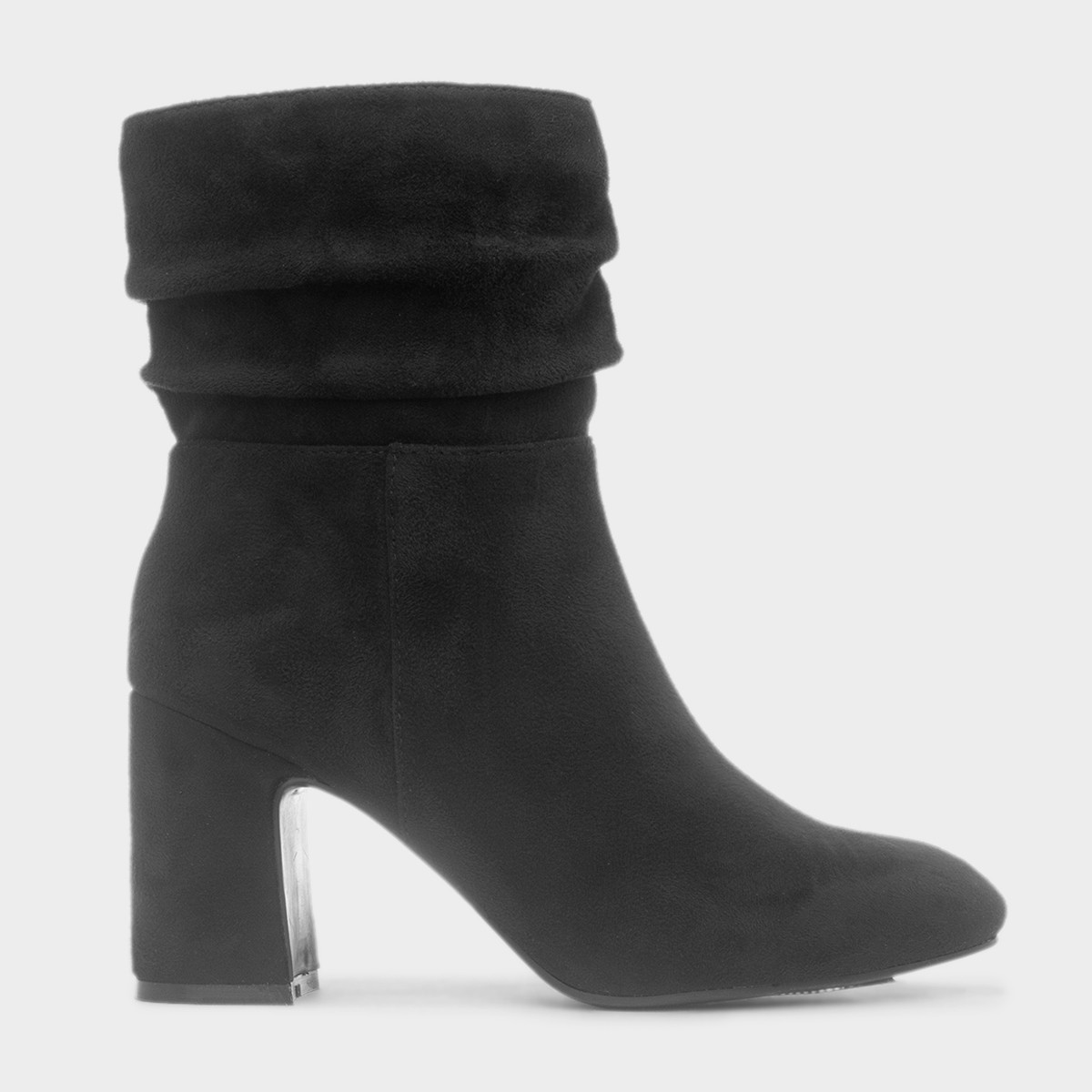 Womens Black Ruched Heeled Ankle Boot