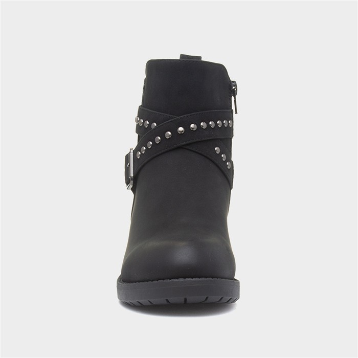 Womens Black Ankle Zip Up Buckle Boot