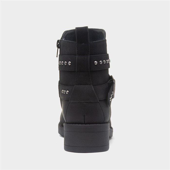 Womens Black Ankle Zip Up Buckle Boot