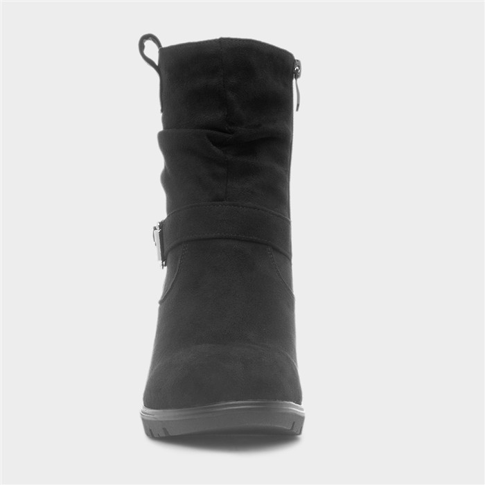 Womens Black Wedge Buckle Ankle Boot