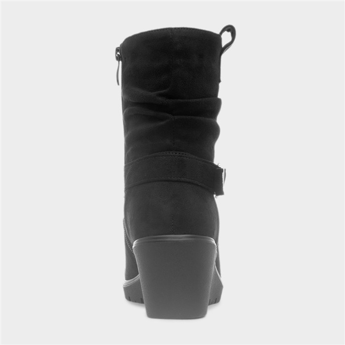 Womens Black Wedge Buckle Ankle Boot