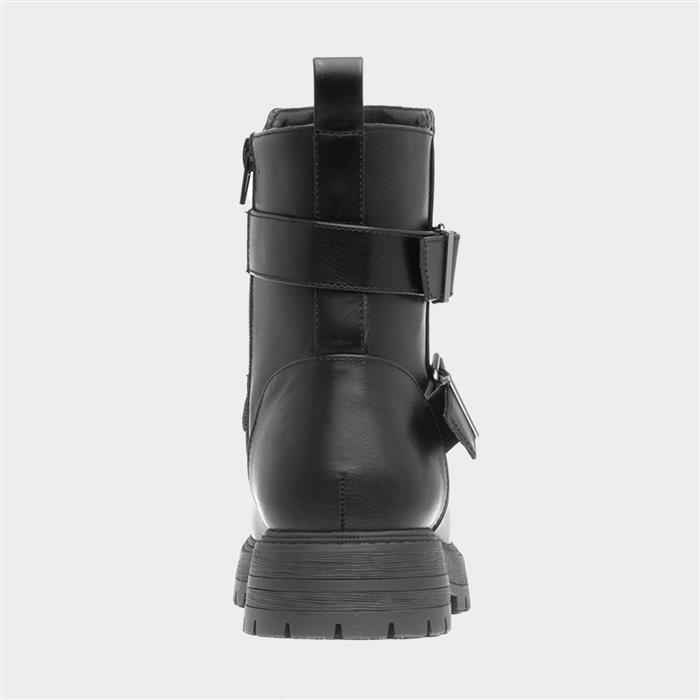Womens Black Chunky Buckle Ankle Boot