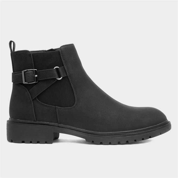 Womens Black Zip Up Buckle Ankle Boot