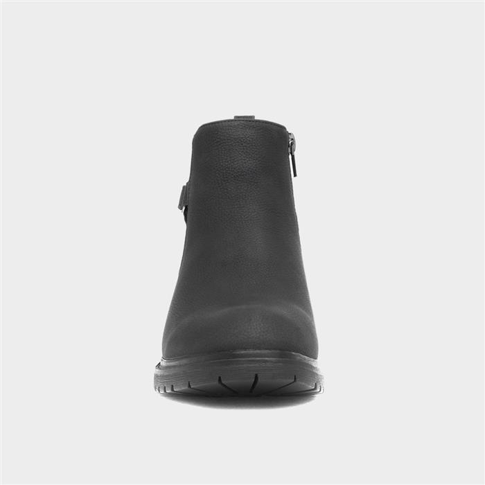 Womens Black Zip Up Buckle Ankle Boot