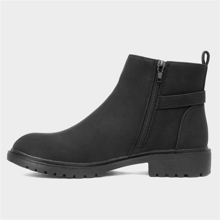 Womens Black Zip Up Buckle Ankle Boot
