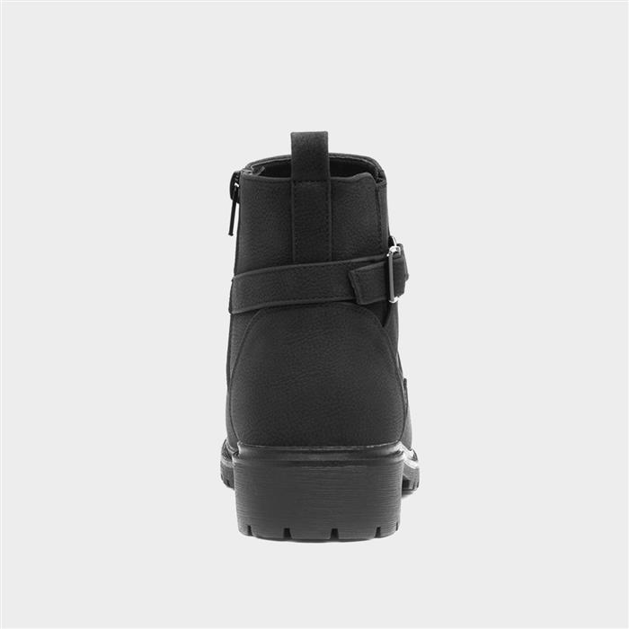 Womens Black Zip Up Buckle Ankle Boot