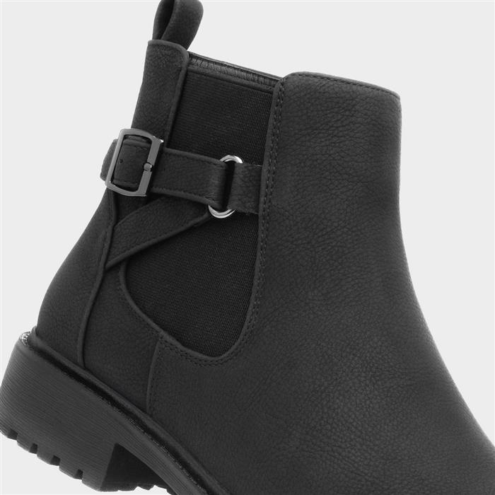 Womens Black Zip Up Buckle Ankle Boot