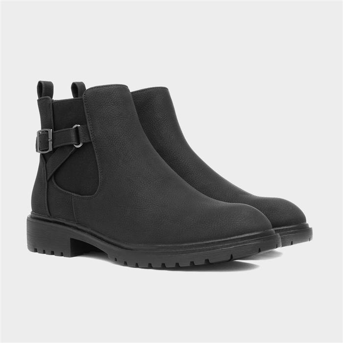 Womens Black Zip Up Buckle Ankle Boot