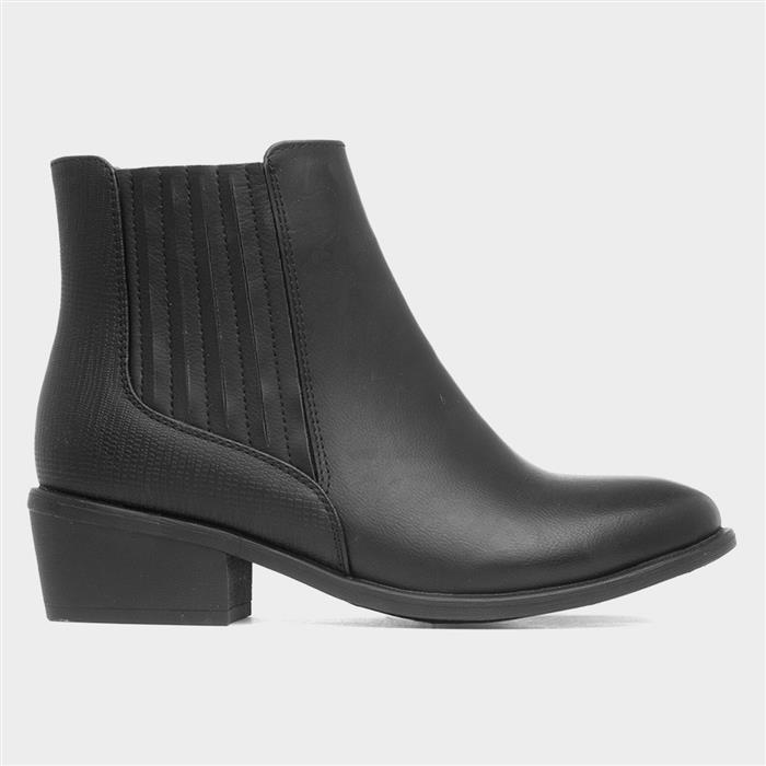 Womens Black Western Heeled Ankle Boot