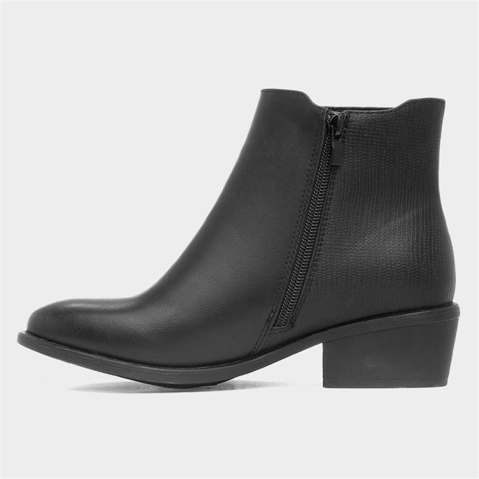 Womens Black Western Heeled Ankle Boot