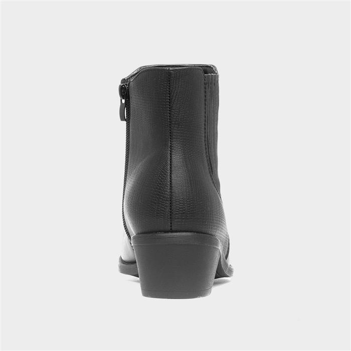 Womens Black Western Heeled Ankle Boot