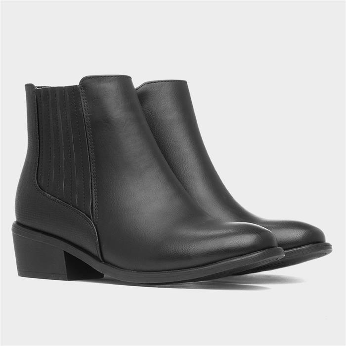 Womens Black Western Heeled Ankle Boot