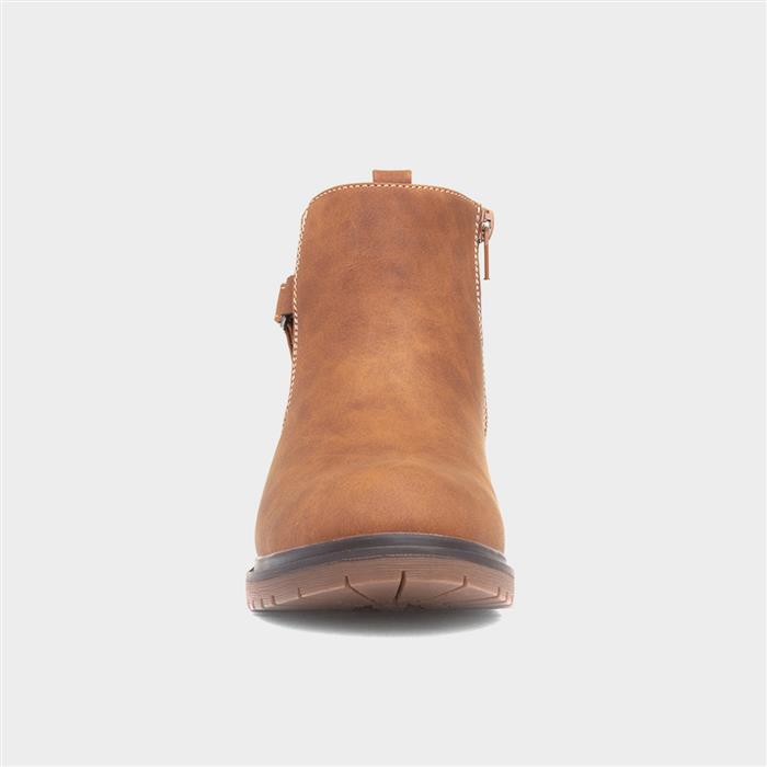 Womens Tan Zip Up Buckle Ankle Boot