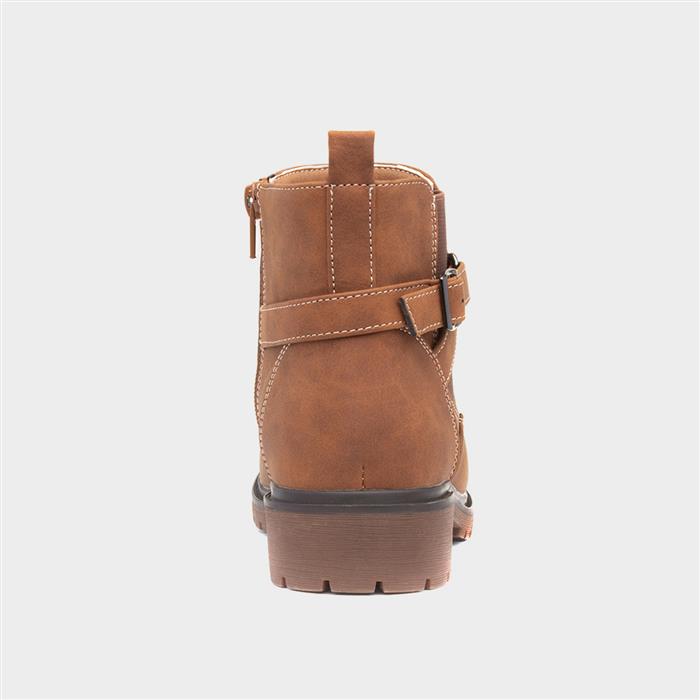 Womens Tan Zip Up Buckle Ankle Boot