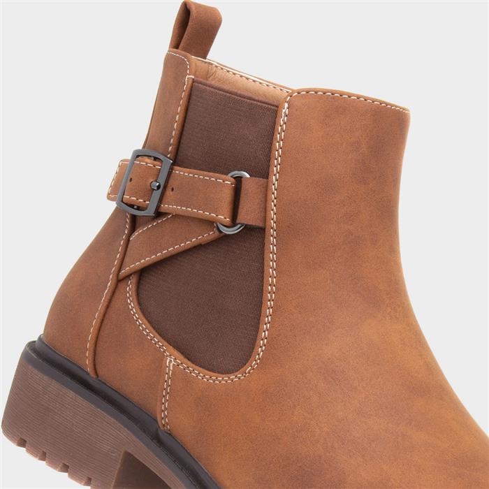 Womens Tan Zip Up Buckle Ankle Boot