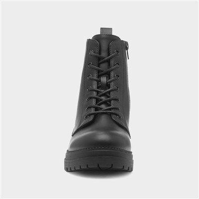 Womens Black Chunky Lace Up Boot