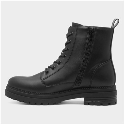 Womens Black Chunky Lace Up Boot