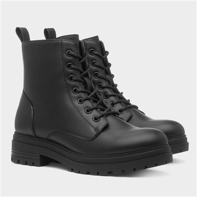 Womens Black Chunky Lace Up Boot