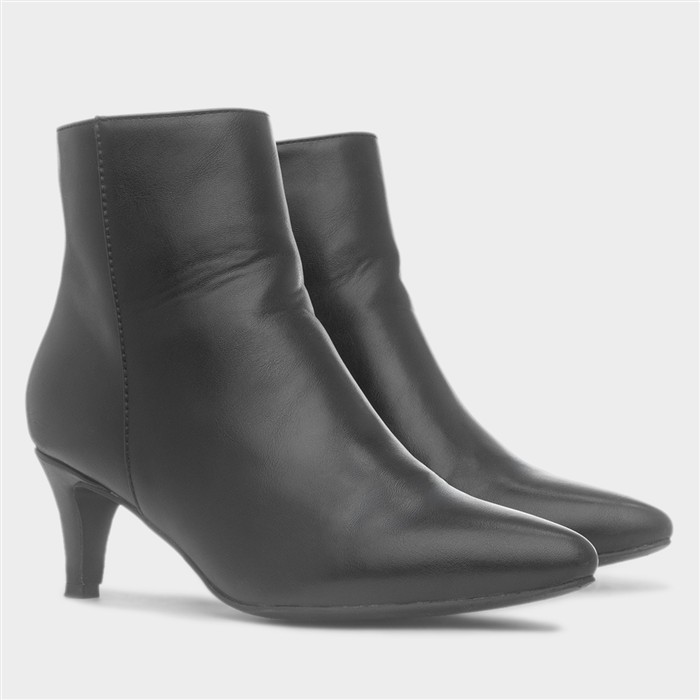 Womens Black Zip Up Heeled Ankle Boot